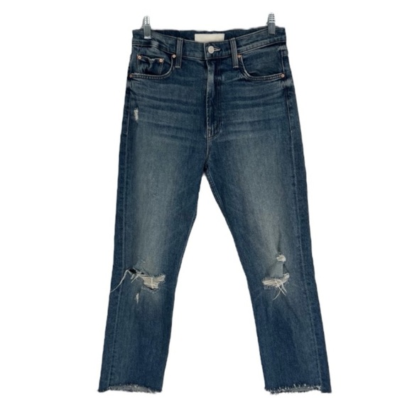 Mother High Waisted Rider Distressed Ankle Jeans in Far Beyond the Sky 28 - Picture 1 of 10